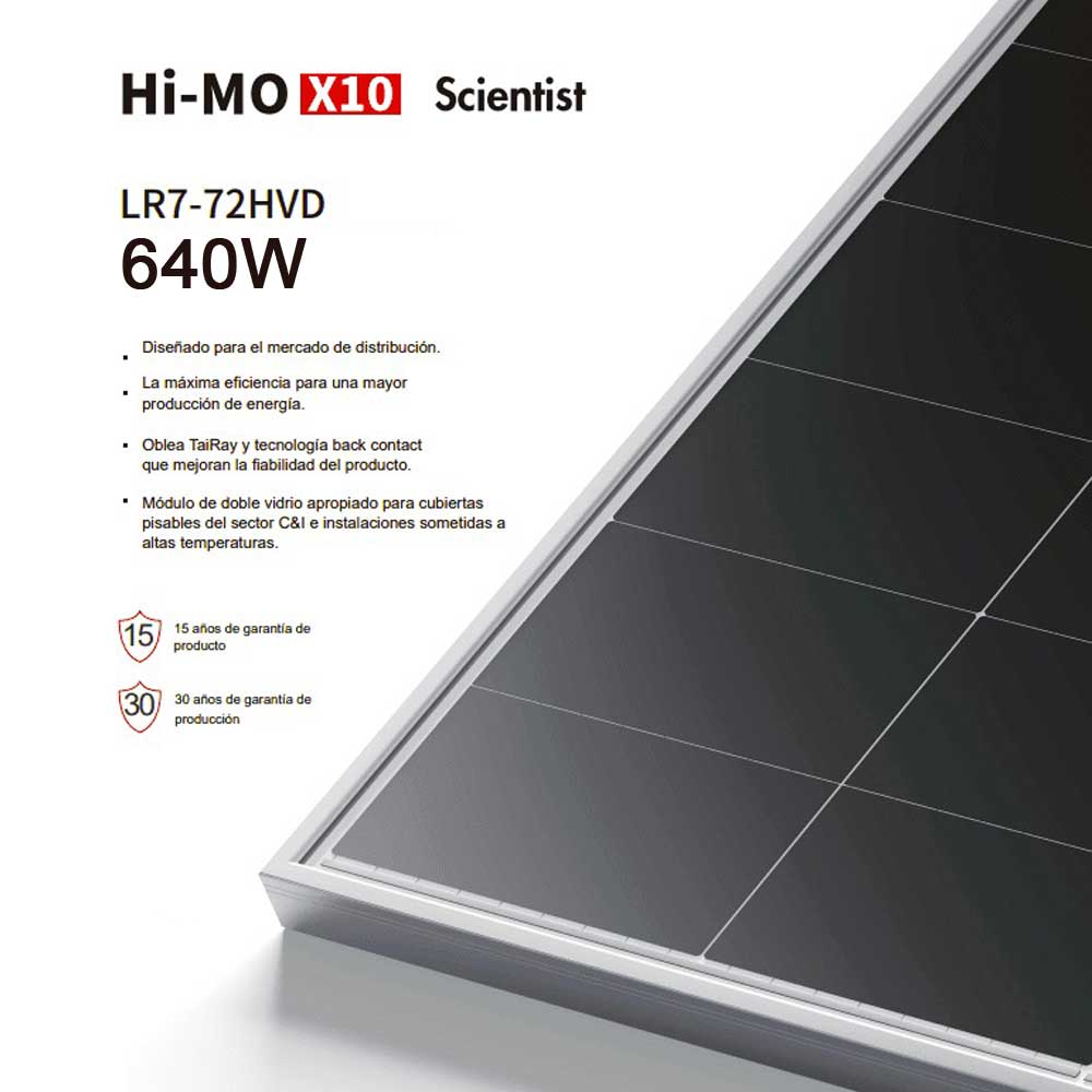 Panel Solar Longi HiMO X10 640W | LR8-66HVD-640M Monocristalino Tipo N HPBC | BiFacial | Alta Eficiencia 24.6% - Imagen 5